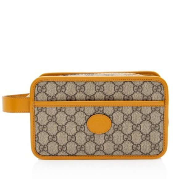 NEW! $1100 Gucci GG Supreme Clutch Travel Pouch yellow trim - Picture 3 of 17